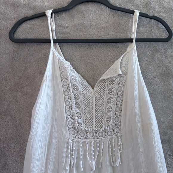 American Eagle White Lace Crochet Fringe Mini Dress XS Boho Festival - Picture 9 of 13